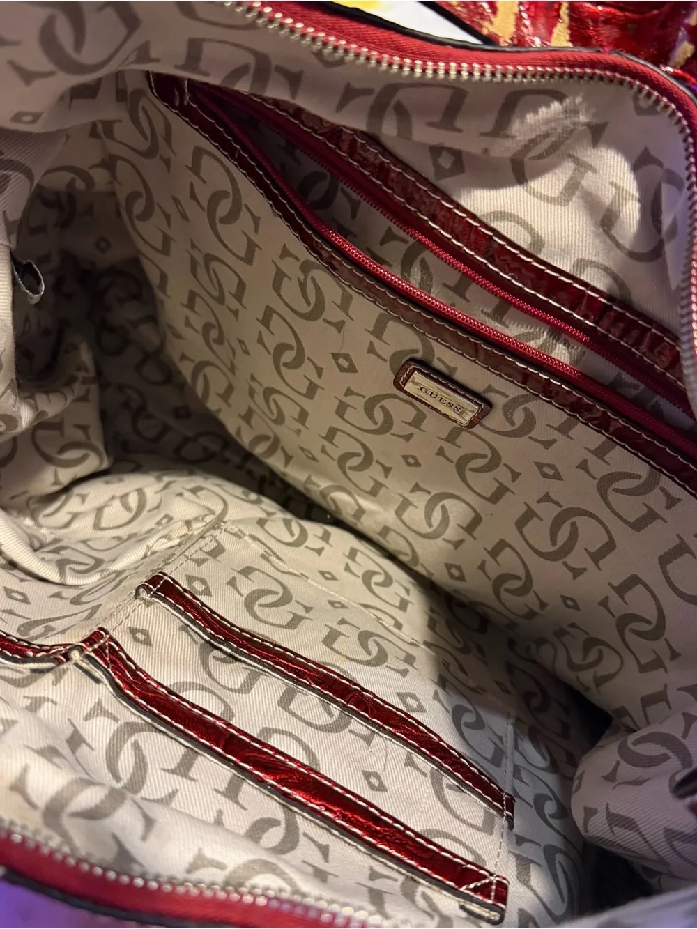 Vintage Y2K Red Synthetic Alligator Leather Guess Large Purse Silver Accents